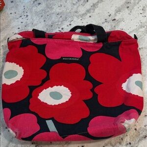 Marimekko Black and Red Floral Tote Bag